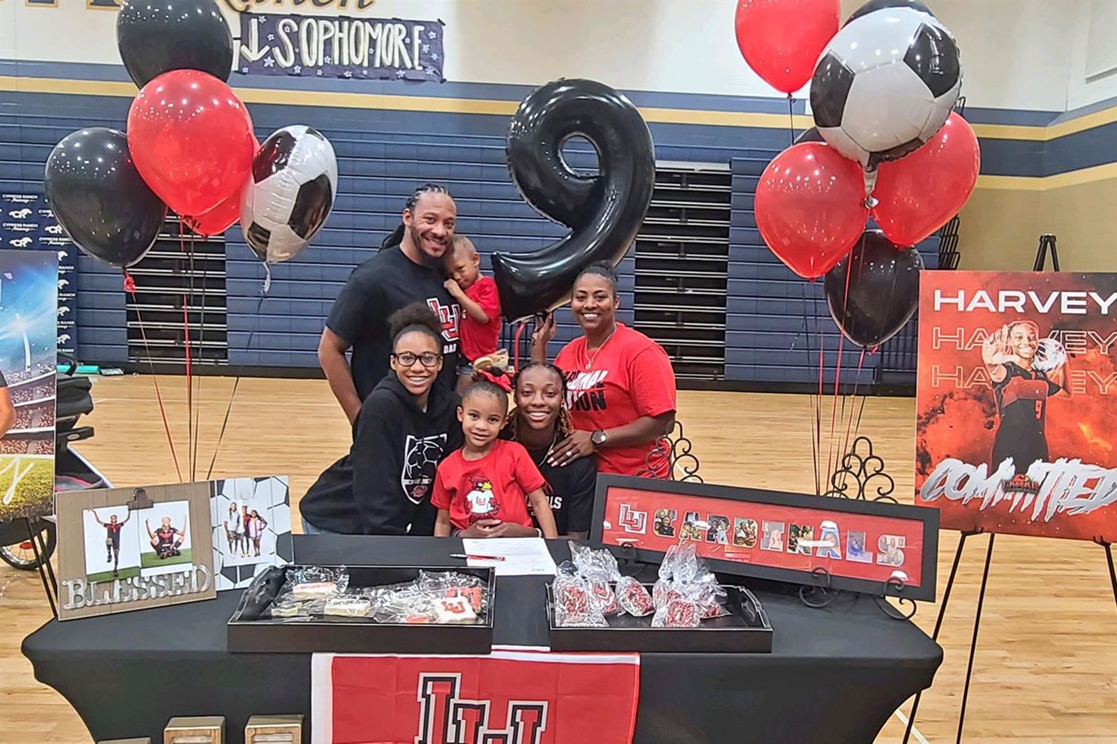 Cypress Ranch High School senior Kamryn Harvey, second from right, signed a letter of intent to Lamar University.